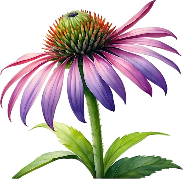 PSD watercolor painting of purple coneflower