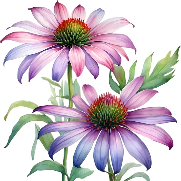 Watercolor painting of purple coneflower