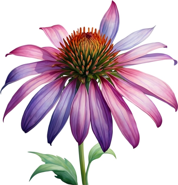 PSD watercolor painting of purple coneflower