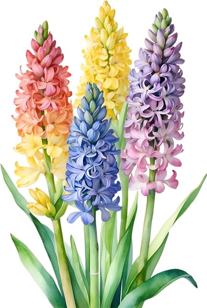 Watercolor painting of rainbow hyacinth flower illustration of flowers aigenerated