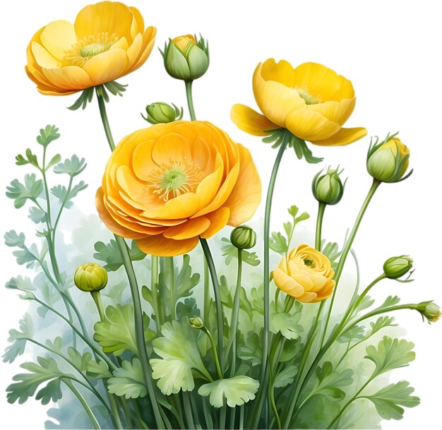 PSD watercolor painting of a ranunculus flower