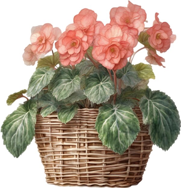 PSD watercolor painting of a rex begonia plant