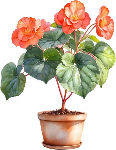 PSD watercolor painting of a rex begonia plant