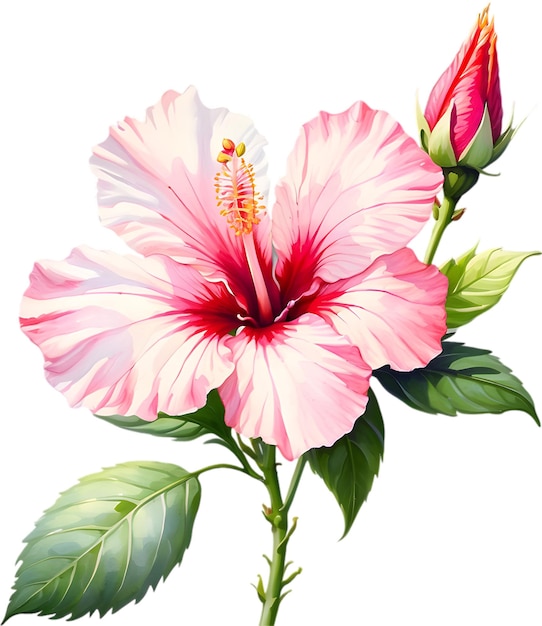 PSD watercolor painting of rose of sharon hibiscus syriacus flower