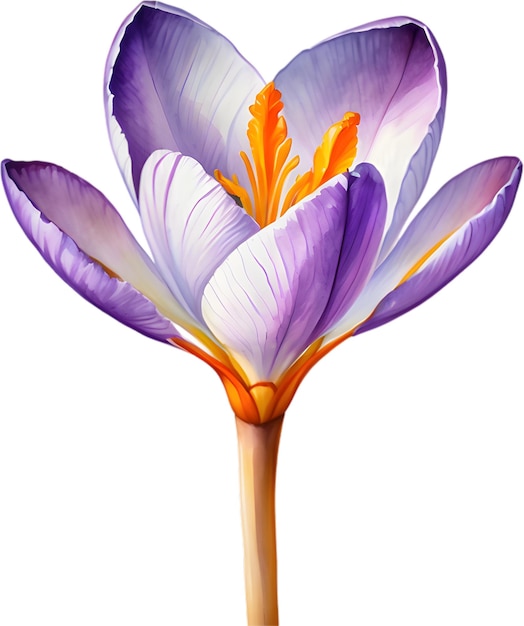 PSD watercolor painting of a saffron crocus flower