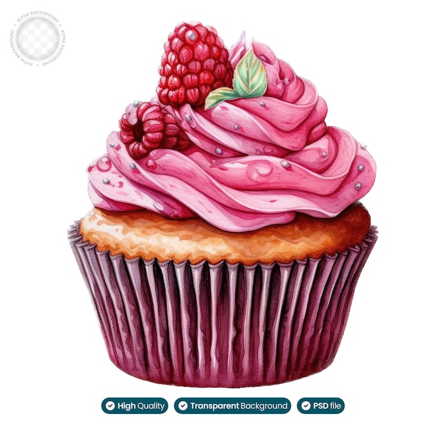 PSD dipinto ad acquerello che mostra la sinfonia di sapori nei cupcake con topping ai frutti di bosco