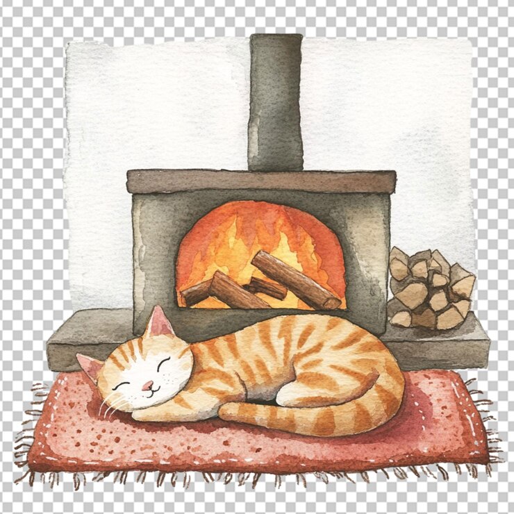 PSD a watercolor painting shows a cozy fireside on transparent background