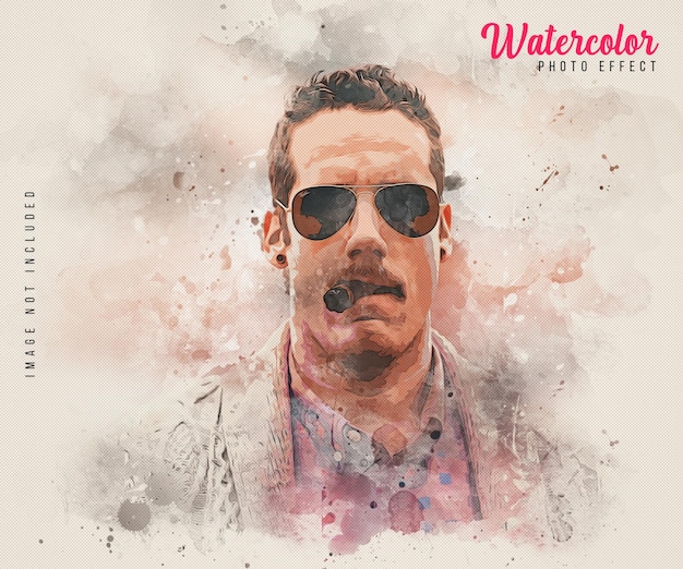 PSD watercolor painting splash photo effect template