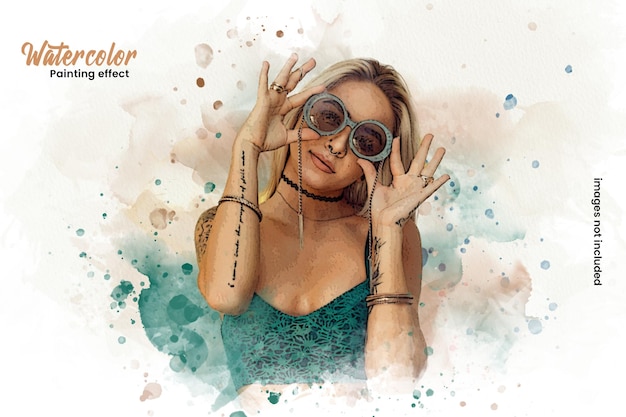 Watercolor painting splash photo effect template