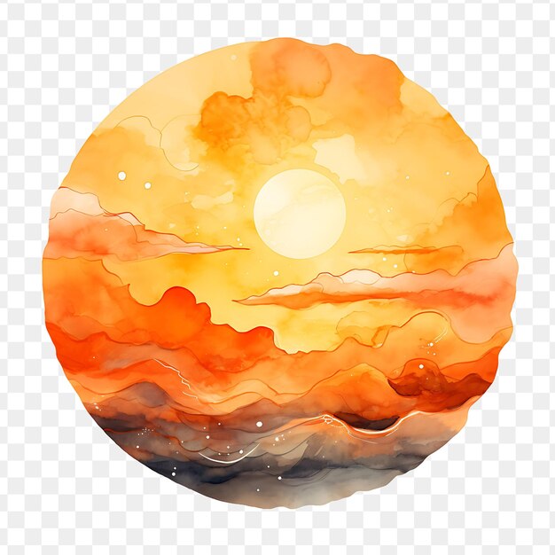 PSD a watercolor painting of a sunset with the sun and clouds