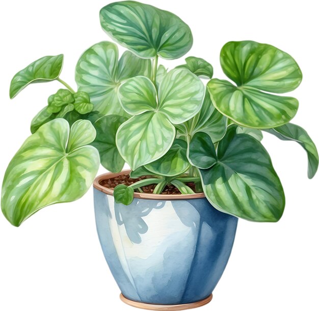 PSD watercolor painting of the watermelon peperomia plant