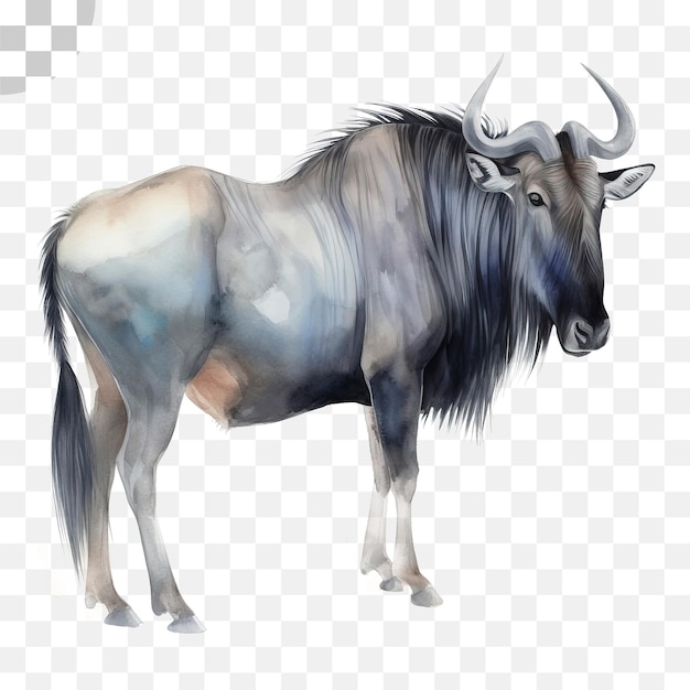 PSD watercolor painting of a wildebeest animal - watercolor painting png download