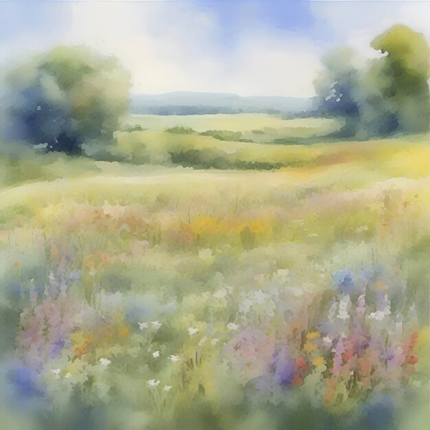 PSD watercolor painting of a wildflower field aigenerated