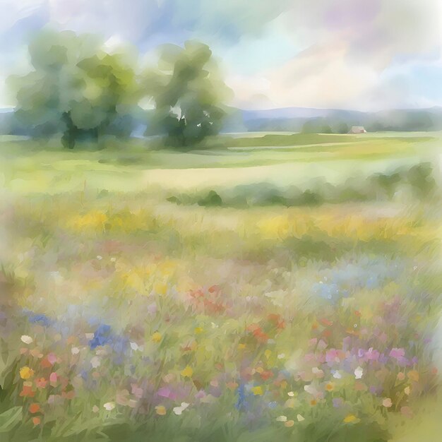 PSD watercolor painting of a wildflower field aigenerated