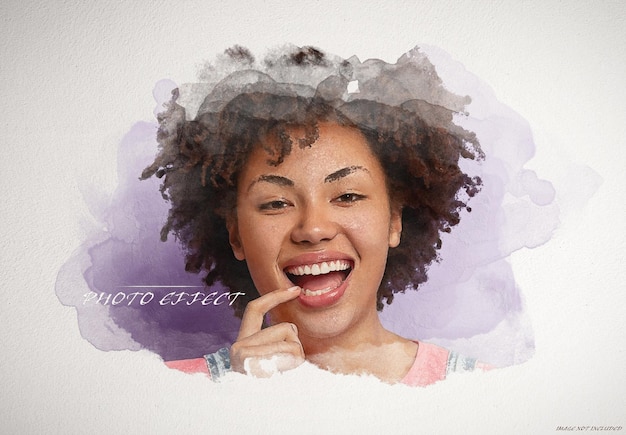 Watercolor painting with stains photo effect mockup