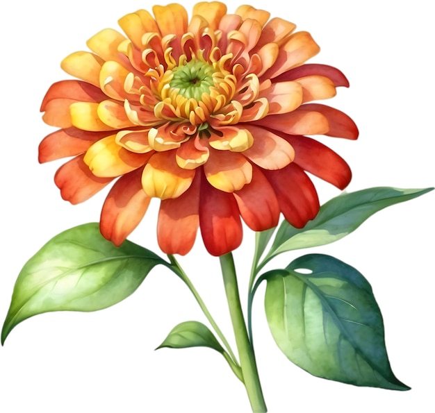 PSD watercolor painting of a zinnia flower