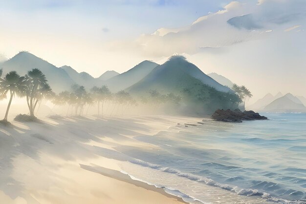 PSD watercolor paintings of beautiful beaches and islands