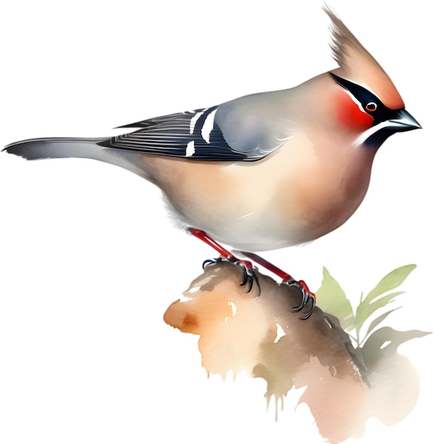 PSD watercolor paintings of colorful bohemian waxwing birds aigenerated