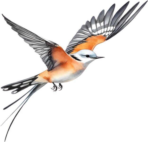 PSD watercolor paintings of colorful scissortailed flycatcher birds aigenerated