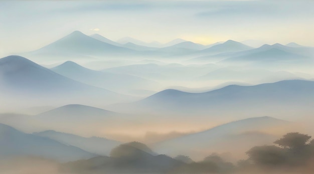 Watercolor paintings of dreamy oriental landscapes