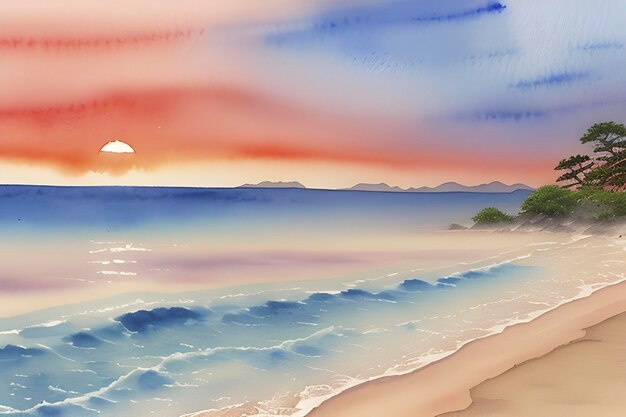 PSD watercolor paintings of beautiful beaches and islands