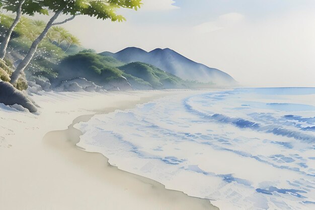 PSD watercolor paintings of beautiful beaches and islands