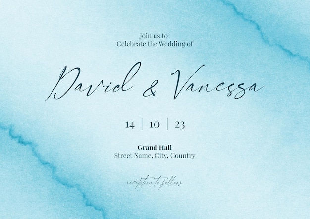 PSD watercolor pastel blue wedding invitation card template design