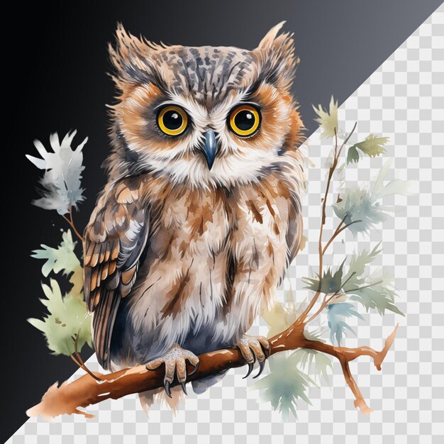 PSD a watercolor pastel color owl on isolated transparent background