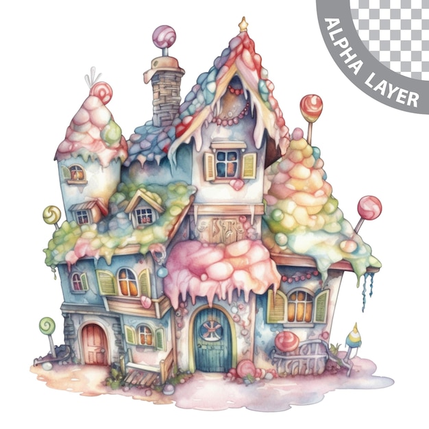 PSD watercolor pastel fairytale candy house