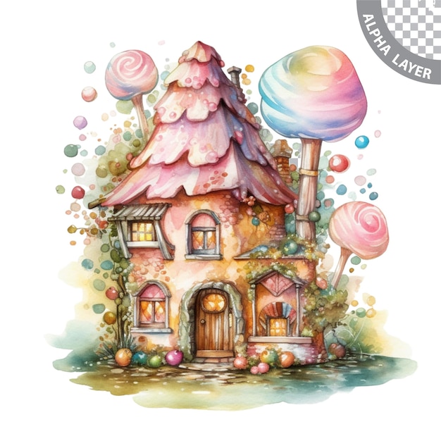 Watercolor pastel fairytale candy house