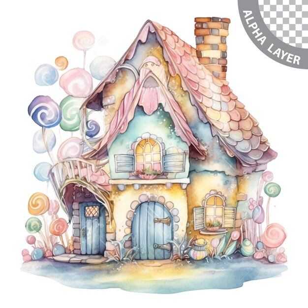 PSD watercolor pastel fairytale candy house