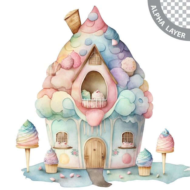 PSD watercolor pastel fairytale candy house