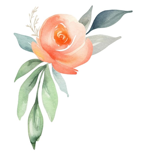 PSD watercolor peach flowers hand drawn flowers isolated on white background