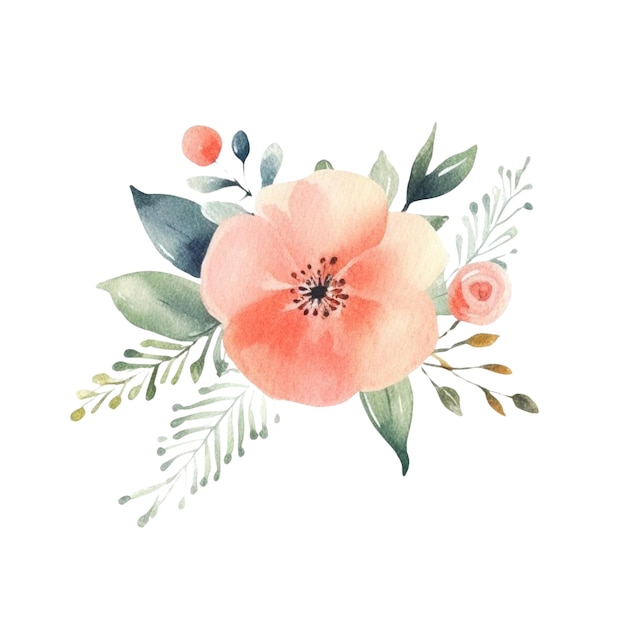 PSD watercolor peach flowers hand drawn flowers isolated on white background