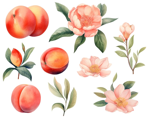 PSD watercolor peach vintage clipart with flowers