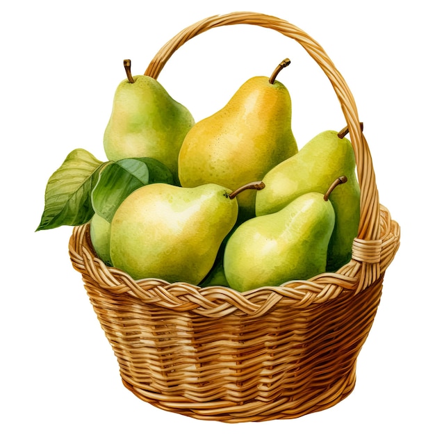 PSD watercolor pears on basket