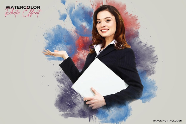 PSD watercolor photo effect template