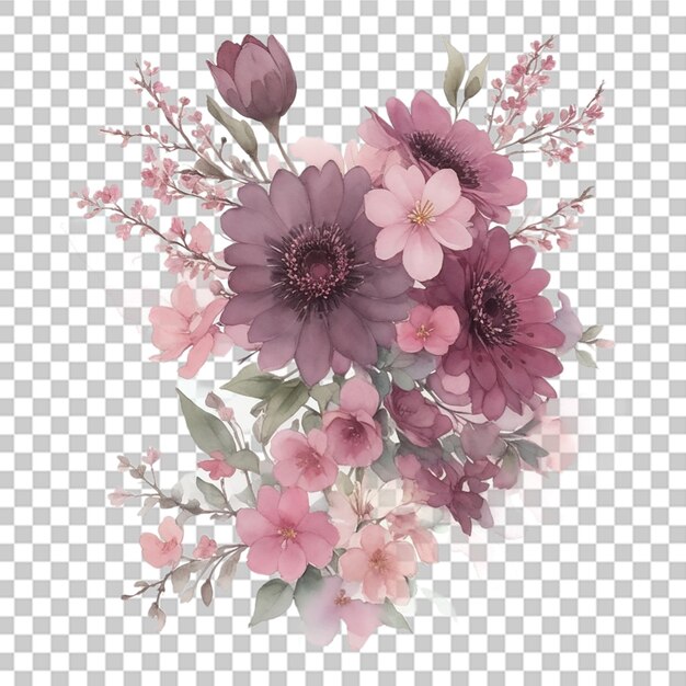 PSD watercolor pink color flower bouquet vintage decoration design transparent background