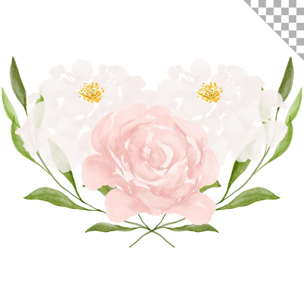 PSD bouquet di fiori rosa acquerello elemento di design con tema floreale