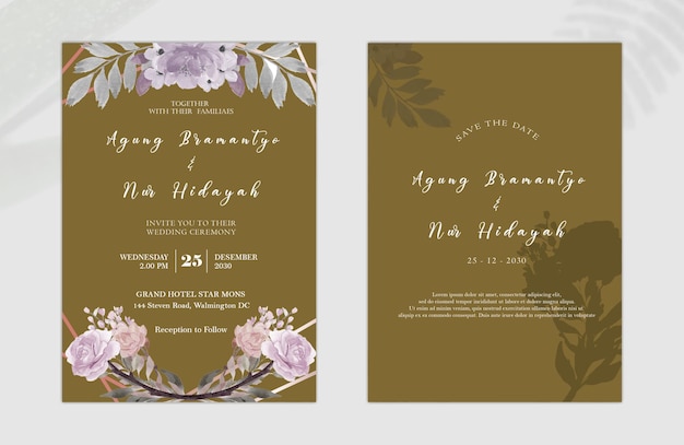 watercolor pink roses wedding invitation psd