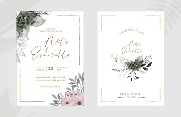 PSD watercolor pink roses wedding invitation psd