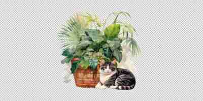 PSD watercolor potted flower decoration