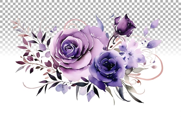 PSD watercolor purple floral bouquet clipart gothic flowers png illustration