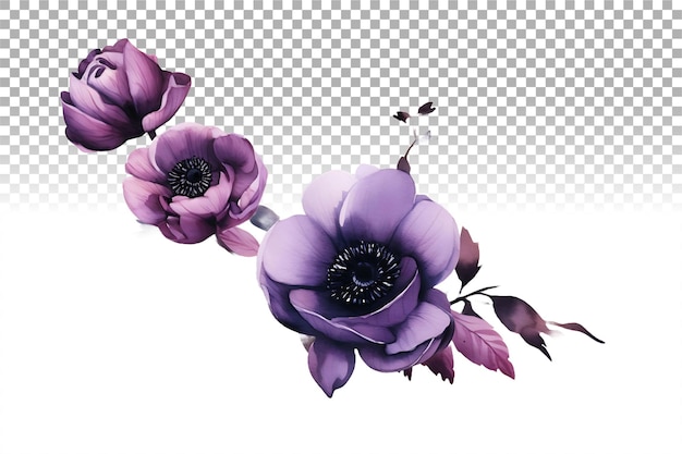 Watercolor purple floral bouquet clipart gothic flowers png illustration