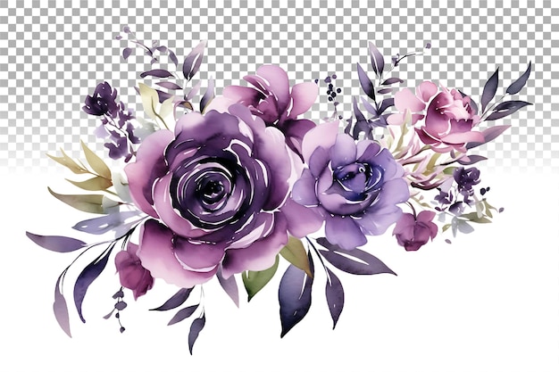 PSD watercolor purple floral bouquet clipart gothic flowers png illustration