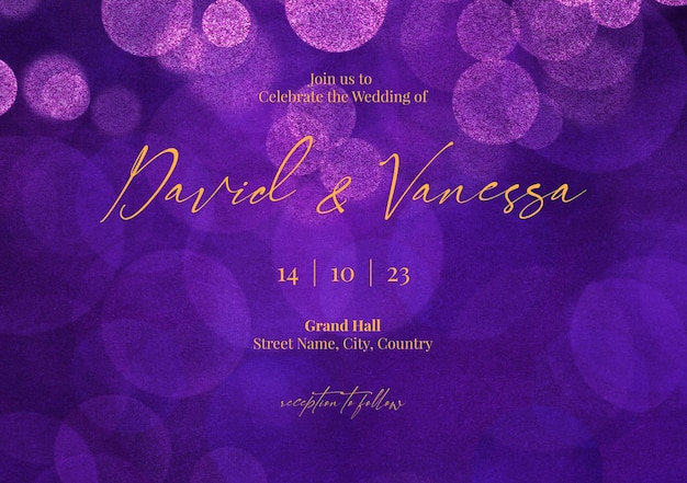 PSD watercolor purple wedding invitation card design template