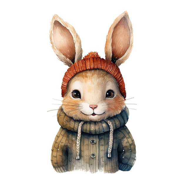 Watercolor of a rabbit wearing a sweater ai generated image