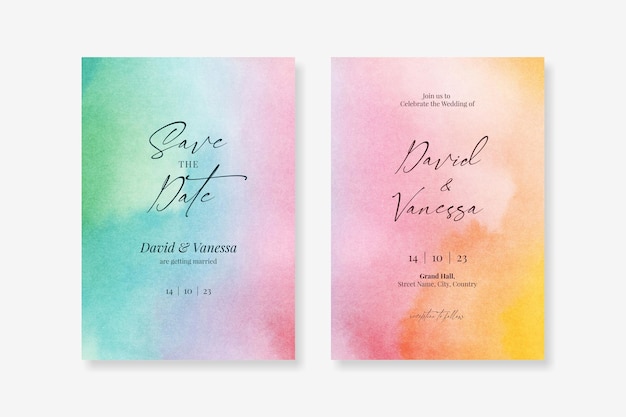 Watercolor rainbow wedding invitation card design template