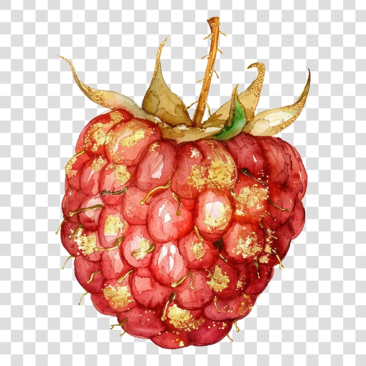 PSD watercolor raspberry with golden accents