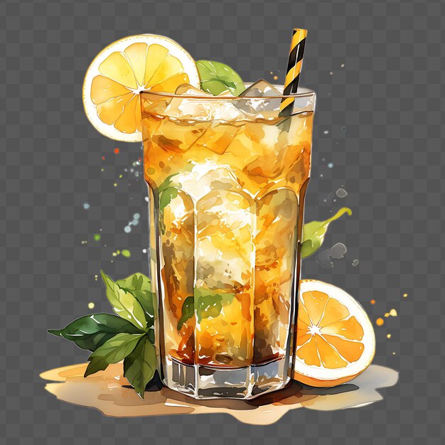 PSD watercolor of a refreshing gin fizz drink beautifully captur isolated psd transparent collage art